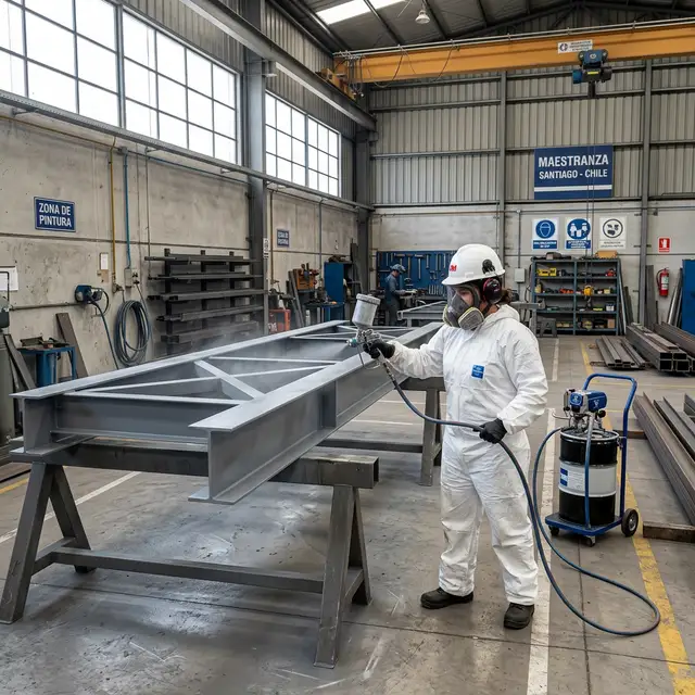 Proceso de pintura industrial en maestranza de Santiago
